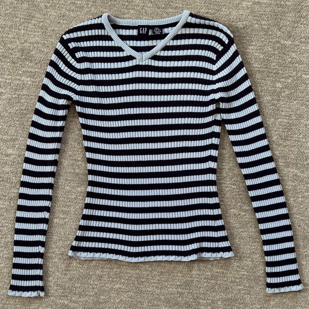 Gap Y2K Navy/Lt. Blue Striped Knit Top
